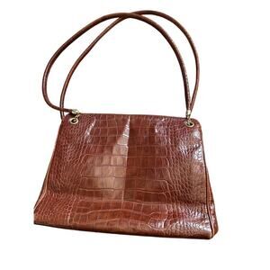 Vintage Cosci Croc Embossed Leather Shoulder Bag Brown – Made in Italy